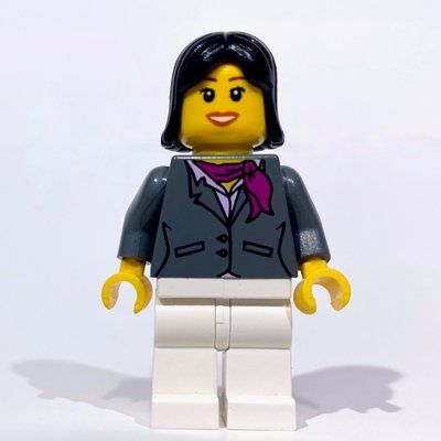 Figurine Woman, Dark Bluish Gray Jacket with Magenta Scarf, White Legs, Black Hair du set 2824