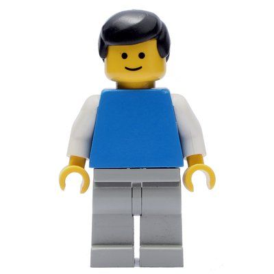 Minifigure Blue Torso, Light Grey Legs, Black Hair from set 4150