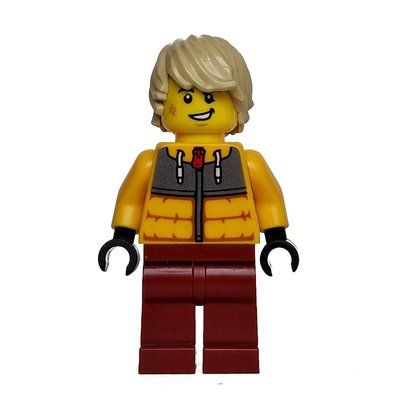 Minifigura Snowboarder, Bright Light Orange Jacket, Dark Red Legs del set 60403