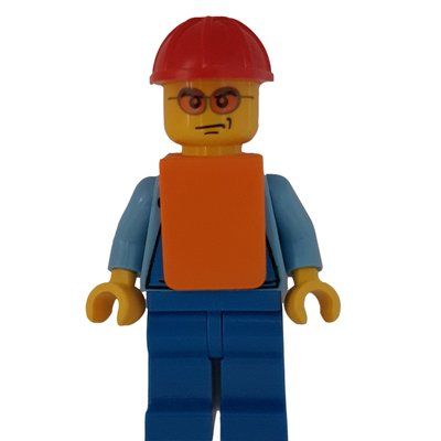 Figurine Man, Blue Overalls over Shirt, Red Hard Hat, Orange Vest, Orange Sunglasses du set 7687