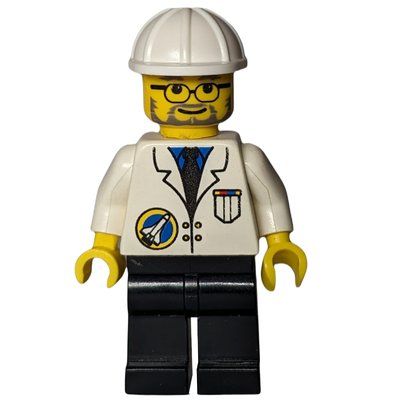 Figurine Space Port Ground Grew, White Jacket, Black Legs, White Hard Hat, Beard and Glasses du set 6455