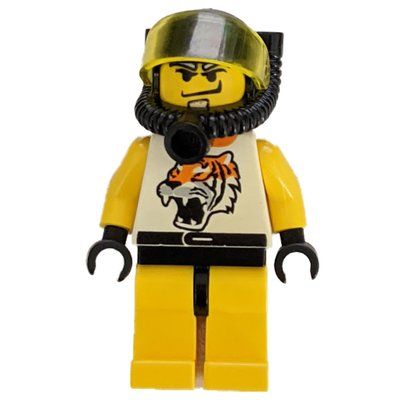 Figurine Racer, Yellow and White Outfit with Tiger, Black Diving Helmet with Visor du set 6616