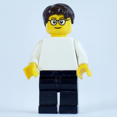 Minifigura White Torso, Black Legs, Dark Brown Hair, Glasses del set 40195