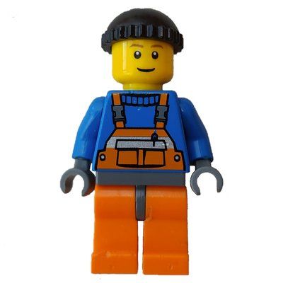 Figurine Worker - Blue Torso, Orange Overall, Black Cap du set 6186