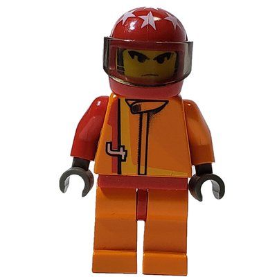 Minifigur Race Driver, Orange Torso, Orange Legs, Red  Helmet aus Set 4584