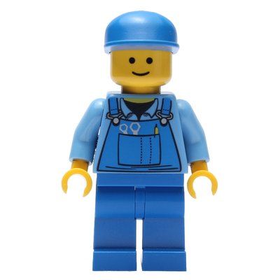 Minifiguur Medium Blue Torso, Blue Overall, Blue Cap uit set 5537