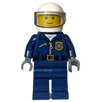 Figurine Policeman, Dark Blue Jacket with Zipper, Badge, and 'POLICE' on Back, White Helmet with Visor du set 30226