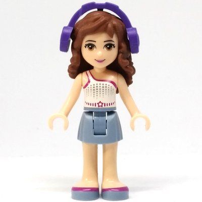 Minifigura Olivia - White Top, Sand Blue Skirt, Headphones del set 41103