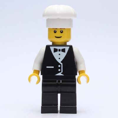 Figurine Waiter, Man, Black Suit and Bow Tie, Chef Hat du set 7687