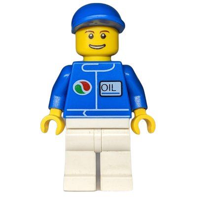 Minifigure Man, Blue Jacket with Octan Logo, White Legs, Blue Cap del set 3180