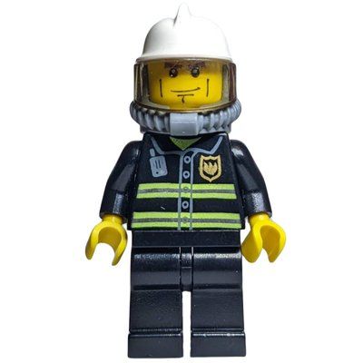 Figurine Fireman, Black Fire Jacket with Radio and Badge, White Helmet, Airtanks, Breathing Apparatus du set 7904