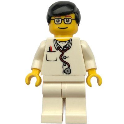 Figurine Doctor, White Torso with Stethoscope and Pocket, White Legs, Black Hair, Glasses du set 7902