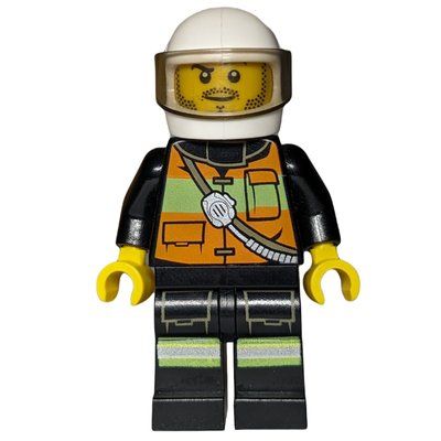 Figurine Fireman, Orange Safety Vest with Radio, White Helmet with Visor, Stubble du set 60000