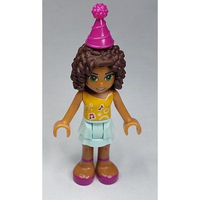 Figurine Andrea - Bright Light Orange Top, Light Aqua Skirt, Magenta Party Hat du set 41110