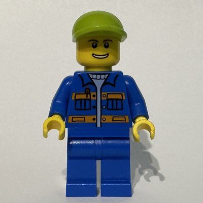 Figurine Worker, Blue Shirt with Orange Stripes and Pockets, Lime Cap du set 30224