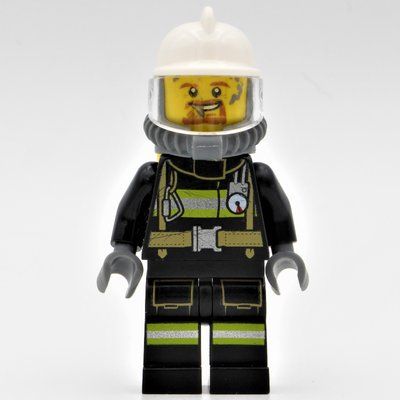 Minifigure Ed, Black Fire Suit with Gauge and Straps, White Helmet, Breathing Apparatus, Airtanks, Goatee Beard del set 60107