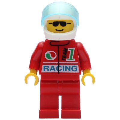Figurine Racer, Red Jacket with Octan Logo and 'RACING', Red Legs, White Helmet with Trans-Light Blue Visor, Sunglasses du set 1188