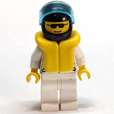 Minifigura Racer, White Jacket with 2 Stars, Black Helmet with Visor, Sunglasses del set 1189