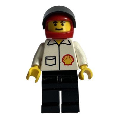 Figurine Racer, White Shirt with Shell Logo, Black Legs, Red Helmet with Visor du set 1256
