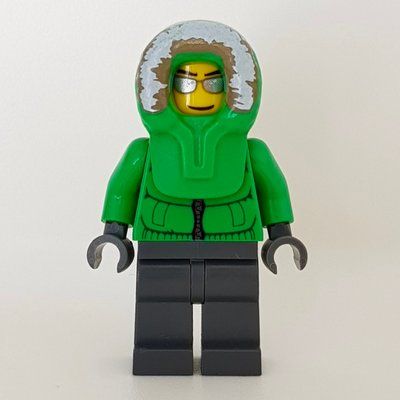 Figurine Man, Green Jacket, Dark Bluish Gray Legs, Hood, Silver Sunglasses du set 7553