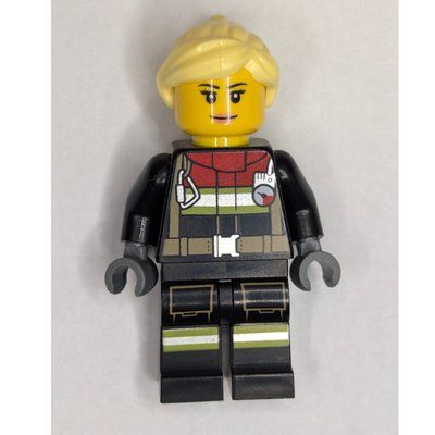 Figurine Firefighter, Black Fire Suit, Bright Light Yellow Ponytail Hair du set 60410