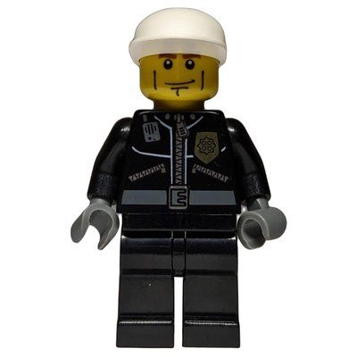 Figurine Policeman, Black Jacket with Zipper, Radio, and Badge, White Cap du set 30013