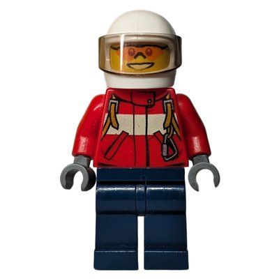 Figurine Fireman, Red Jacket with Straps, White Helmet with Visor, Orange Sunglasses du set 30019