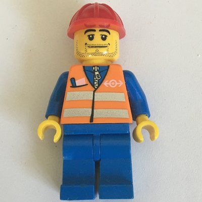 Figurine Worker - Orange Safety Vest, Blue Legs, Red Helmet, Stubble Beard du set 4514