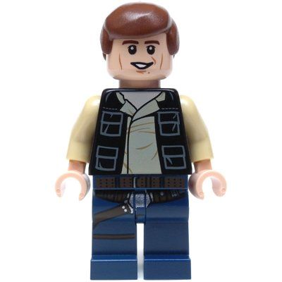 Figurine Han Solo, Black Vest, Dark Blue Legs, Smooth Hair, Cheek Lines du set 75030
