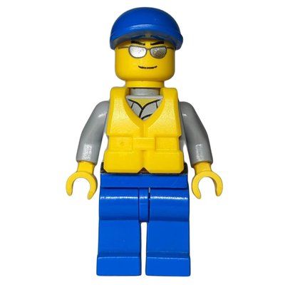 Figurine Coast Guard, Light Bluish Gray Shirt with Badge, Blue Cap, Yellow Life Vest, Silver Sunglasses du set 30225