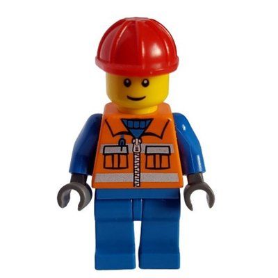 Figurine Construction Worker, Orange Safety Vest with Zipper and Pockets, Blue Legs, Red Hard Hat du set 7246