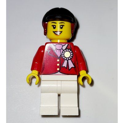 Minifigur Red Riding Jacket with Award Ribbon, Black Riding Helmet, and White Legs aus Set 10674