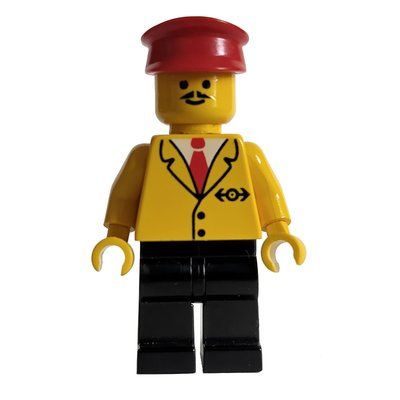 Minifigure Conductor - Yellow Jacket, Black legs, Red Hat del set 2150
