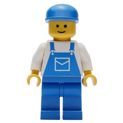 Minifigure Man - White Torso, Blue Overall, Blue Cap - 3626b Head from set 9293