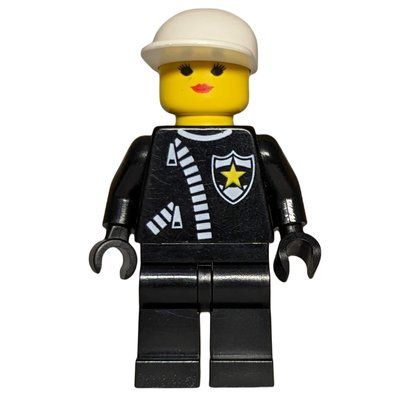 Minifigure Policewoman, Black Jacket with Zipper and Badge, White Cap from set 1247