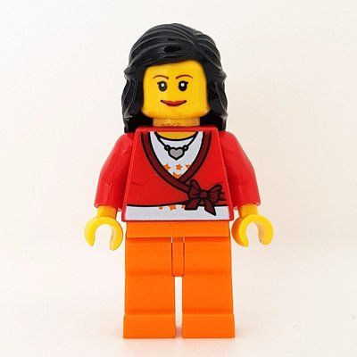 Minifiguur Red Torso, Orange Legs, Black Hair uit set 5560