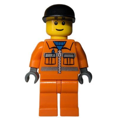 Figurine Construction Worker, Orange Jacket with Zipper and Reflective Stripes, Orange Legs, Black Cap du set 5611
