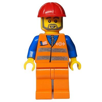 Figurine Construction Worker, Orange Safety vest, Orange Legs, Grey Beard du set 5930