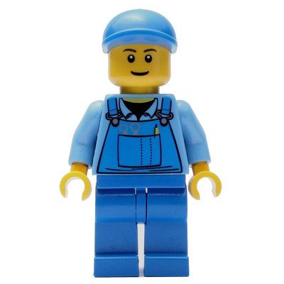 Minifigura Man, Blue Overalls over Shirt, Blue Legs, Blue Cap del set 60016