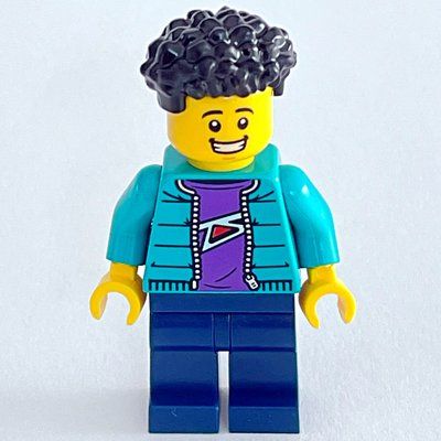 Minifigure Man, Dark Turquoise Jacket, Dark Blue Legs, Black Hair del set 60399