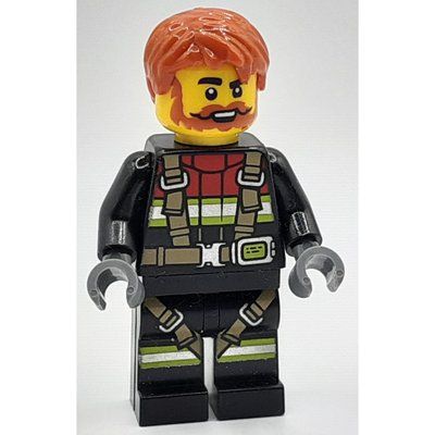 Figurine Firefighter, Black Fire Suit, Dark Orange Hair, Beard du set 60413