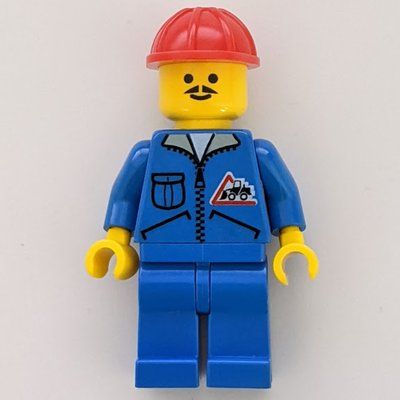 Figurine Construction Worker, Blue Jacket with Zipper and Bulldozer Badge, Blue Legs, Red Hard Hat du set 6581