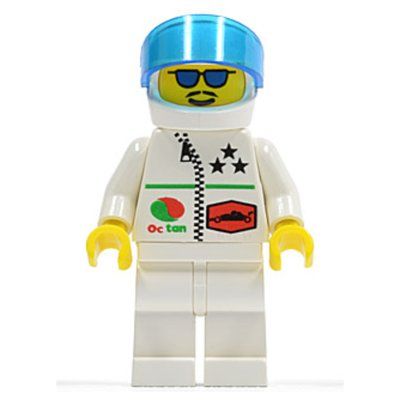 Minifigure Racer, White Jacket with Zipper and Octan Logo, White Helmet with Visor, Blue Sunglasses del set 6432