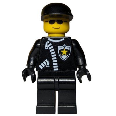 Minifigur Policeman, Black Jacket with Zipper and Badge, Black Cap, Sunglasses aus Set 6471