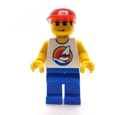 Figurine Man, White Tank Top with Windsurfer, Blue Legs, Red Cap du set 7324
