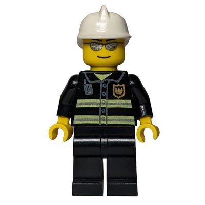 Figurine Fireman, Black Fire Jacket, White Helmet, Silver Sunglasses du set 7324