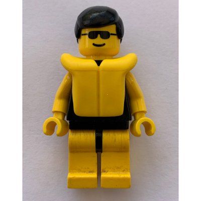 Figurine Man, Plain Black Swimsuit, Black Hair, Yellow Life Vest, Sunglasses du set 6414