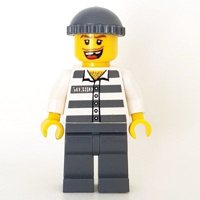 Figurine Criminal, Prison Shirt with #50380, Dark Bluish Gray Legs, Dark Bluish Gray Hat, Missing Tooth du set 7553