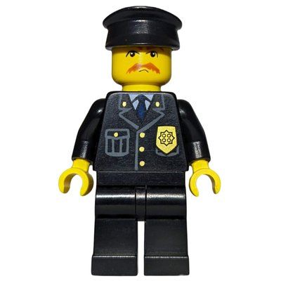 Figurine Policeman, Black Jacket with Pocket and Badge, Black Cap, Moustache du set 7687