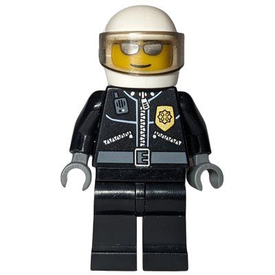 Figurine Policeman, Black Jacket with Radio and Badge, White Helmet with Visor, Sunglasses du set 7899